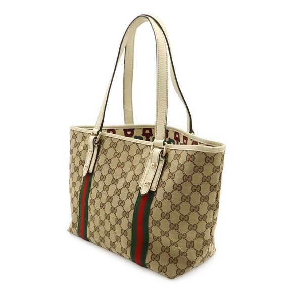 Gucci GG Canvas Sherry Line Tote Bag Shoulder Bag Leather Beige Ivory With - Picture 2 of 8